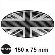 Oval RETRO Union Jack Flag 150X75mm Carbon Black Sticker Dome 3D UK GB Decal car