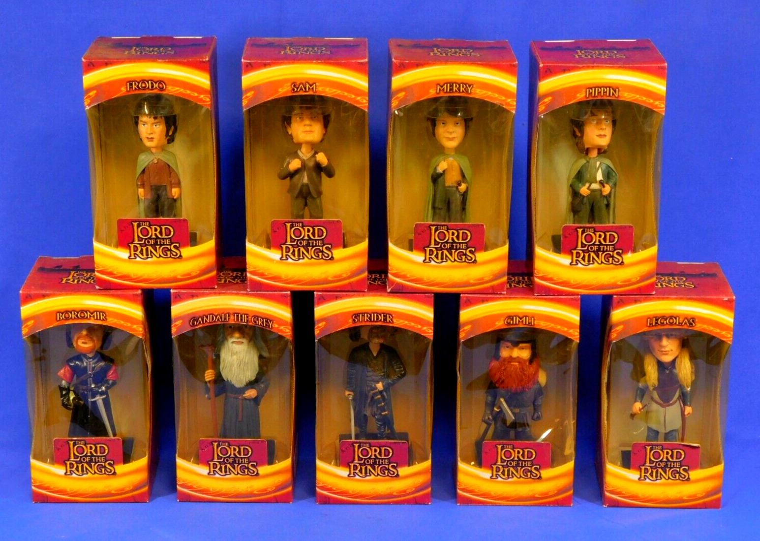 LORD OF THE RINGS 9 BOBBLE HEAD SET LOT 2002 FELLOWSHIP NEW