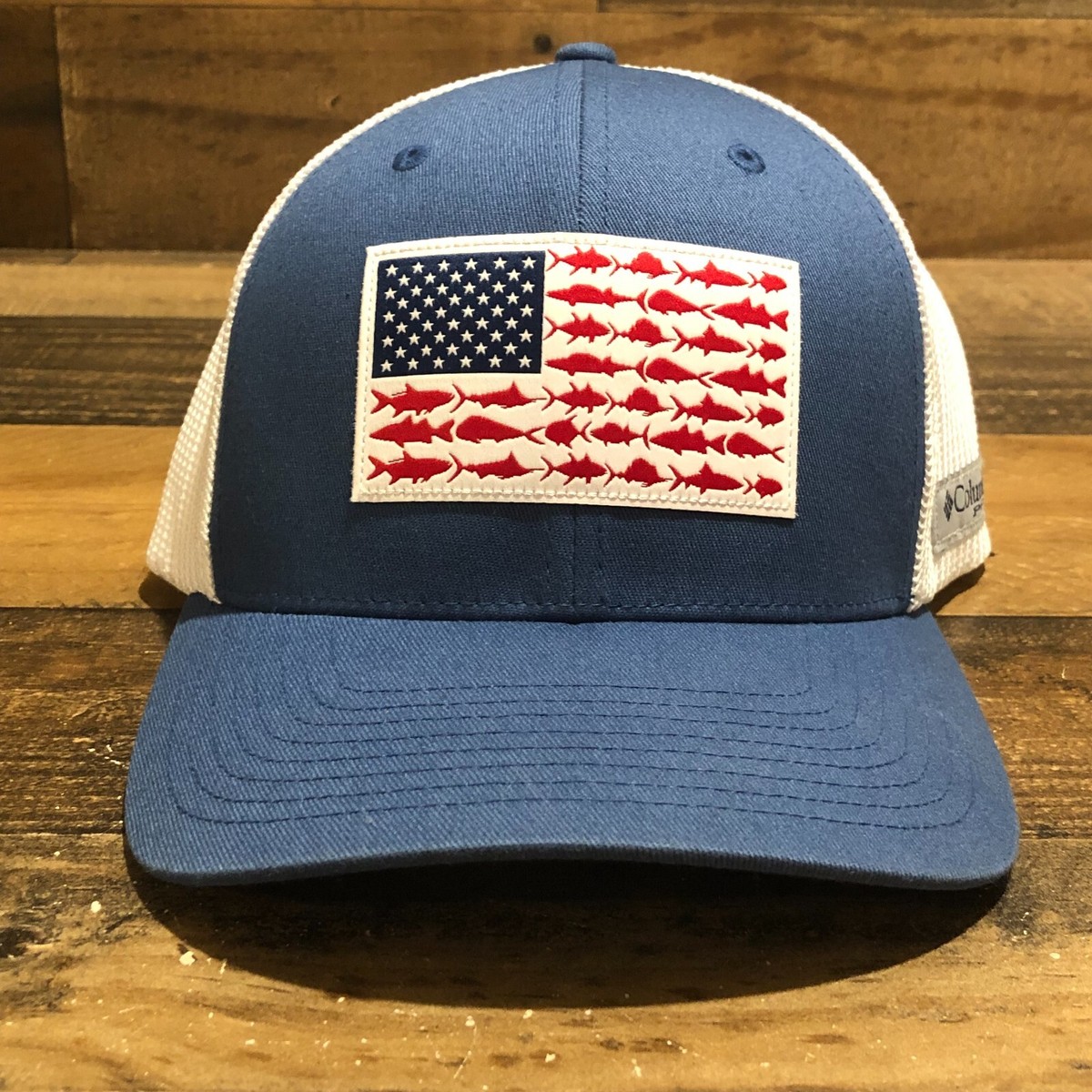Columbia Hat Cap Mens Fitted Extra Large Blue USA Flag Fishing PFG READ