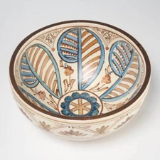 A Bemet Brown Blue Studio Pottery Salad Serving Mixing Bowl 9"dia 4.5"h