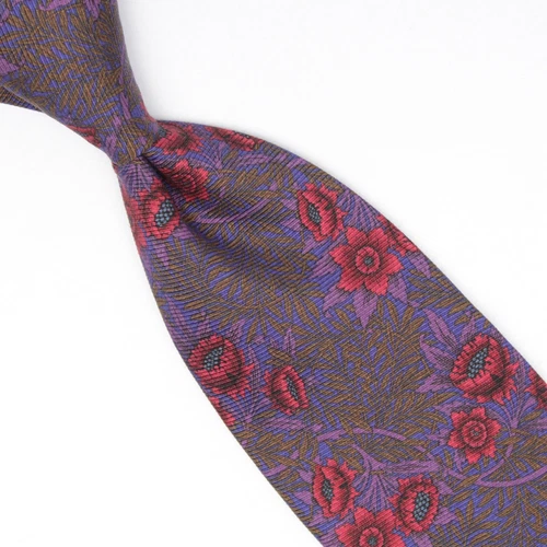 Josiah France Mens Silk Necktie Blue Brown Purple Red Floral Contrast Tie Italy
