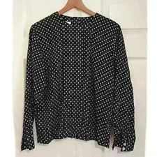 Jones New York Rayon Top Size 6 Long Sleeve Black and White Polka Dot