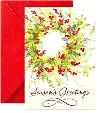 Hallmark Foil Glitter Accented Christmas Card Envelope Wreath Season's Greetings