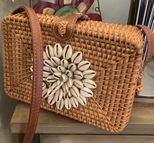 Vintage Rattan Wicker Woven Straw Box Bag Clutch Crossbody Coastal Purse VACAY