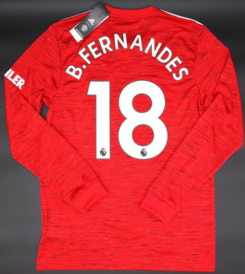 BNWT 2020 2021 MAN UTD ADIDAS HOME SHIRT B. FERNANDES 18 MENS LONG SLEEVE