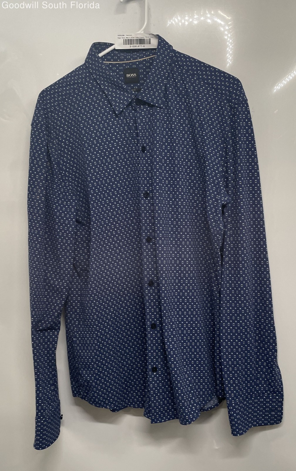Boss Hugo Boss Mens Blue Long Sleeve Collared Sharp Fit Button-Up Shirt Size L