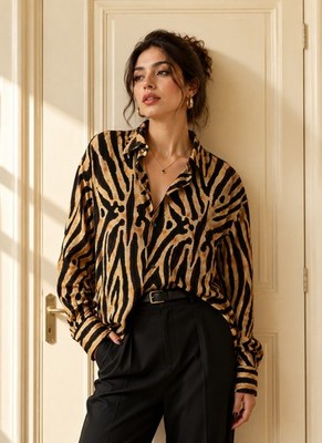 Vintage Shirt 100% Seide EQUIPMENT - Zebramuster - Größe S