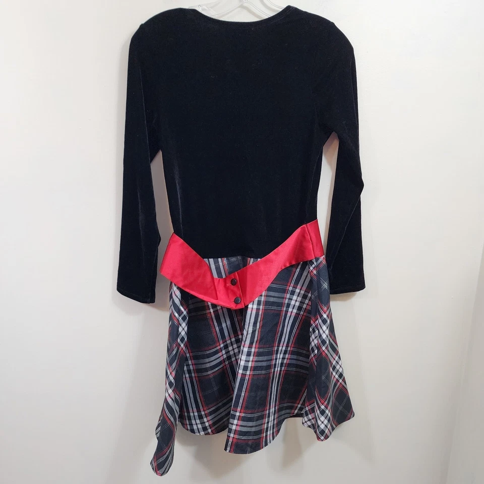 Bonnie Jean plaid sparkle with velvet top long sleeve holiday dress girl's sz 14 - Image 3 of 4