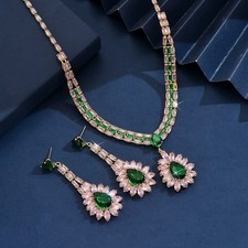 Zircon Crystal Necklace  Earrings Set for Brides Wedding Jewelry