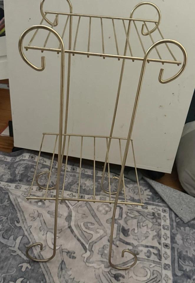 26-дюймовая винтажная золотистая проволочная подставка для растений середины века акцентный стол 2 уровня изогнутая сталь MCM - Изображение 2 из 4