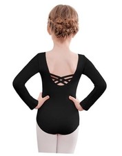 Team Basic Leotards for Girls Long Sleeve Crisscross Ballet 6-7 Years Black
