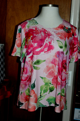 ALFRED DUNNER HOT FLASH  WOMEN'S TOP MULTICOLOR PLUS SIZE-1 X SHORT SLEEVE NWT