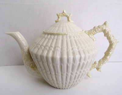 Antique Belleek Limpet Shell Design Large Teapot & Lid 3rd Black Mark 6 5/8''