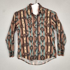 Wrangler Shirt Boys Medium Aztec Western Pearl Snap Southwest Rodeo Cotton