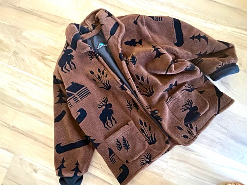 Vintage Denali Fleece Jacket Cabin Core Moose Wilderness Print  Brown L/XL video thumbnail