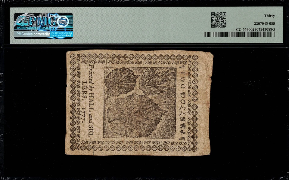 CC-55 Continental Currency - February 26, 1777 $2 - Graded PMG 30 - Image 2 of 3