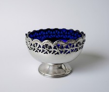 Englische Vintage Schale versilbert mit blauem Glas | Celtic Quality Plate 10cm