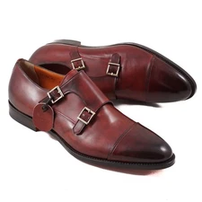 Santoni Goodyear-Welt Antique Red Double-Buckle Monk Strap US 12.5 Dress Shoes