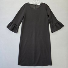 Les Amis Black Dress Stretch Midi Shift Short Bell Sleeves Scoop Neck Women's M