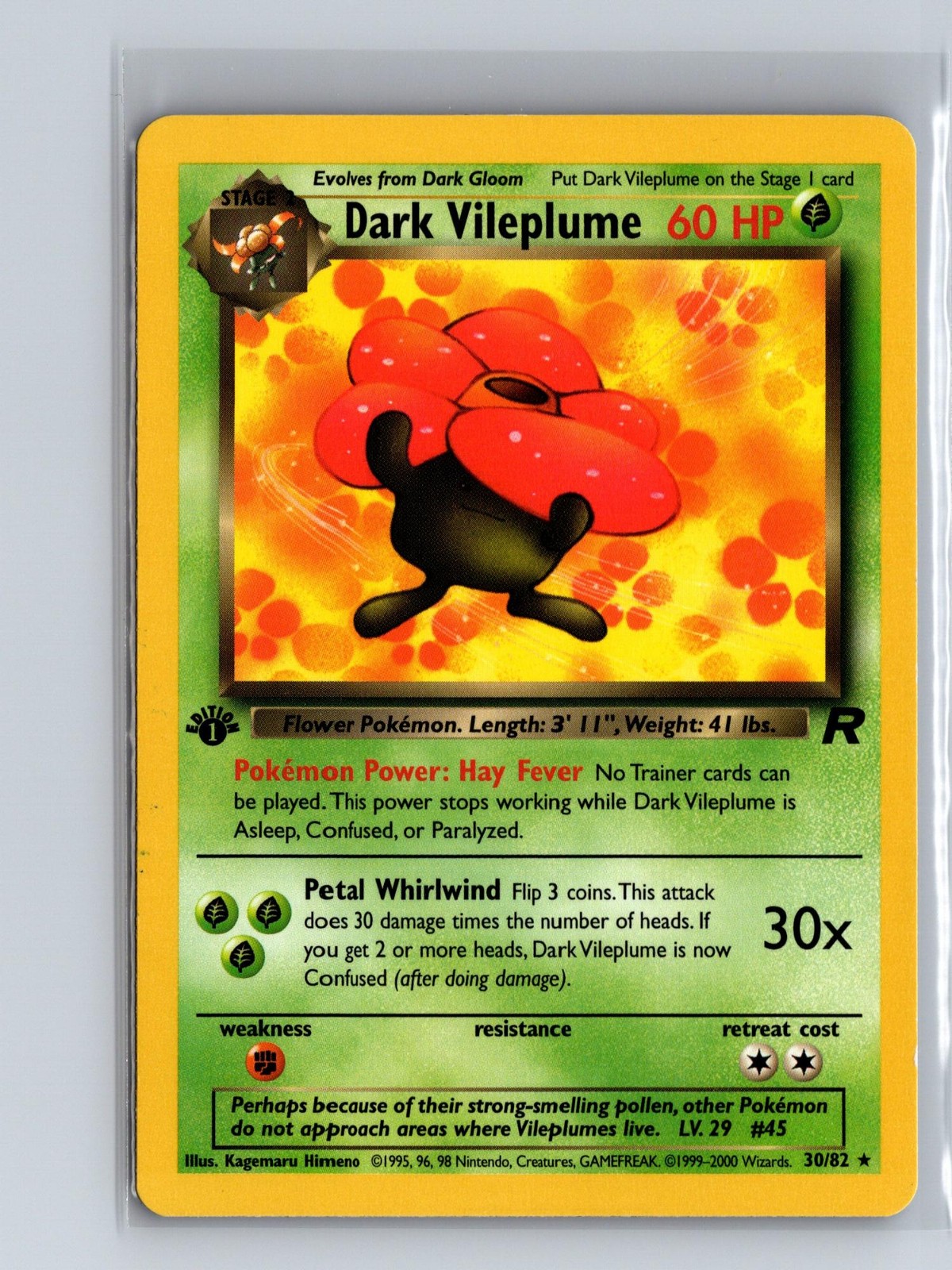 Dark Vileplume 30/82 Rare Team Rocket Pokemon 1st Edition Near Mint