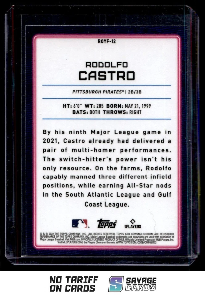 2022 Bowman Rookie of the Year Favorites Refractor Rodolfo Castro #ROYF-12 - Image 2 of 3