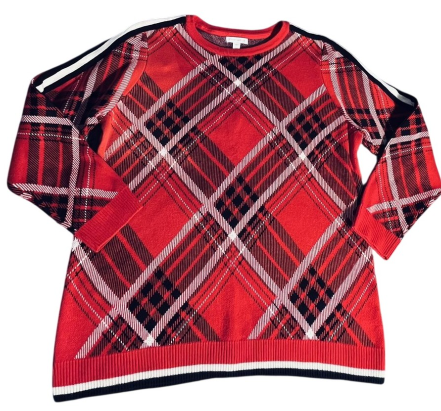 Sweater Womens 2XL Red Plaid Crewneck Long Sleeve Cotton Blend-image