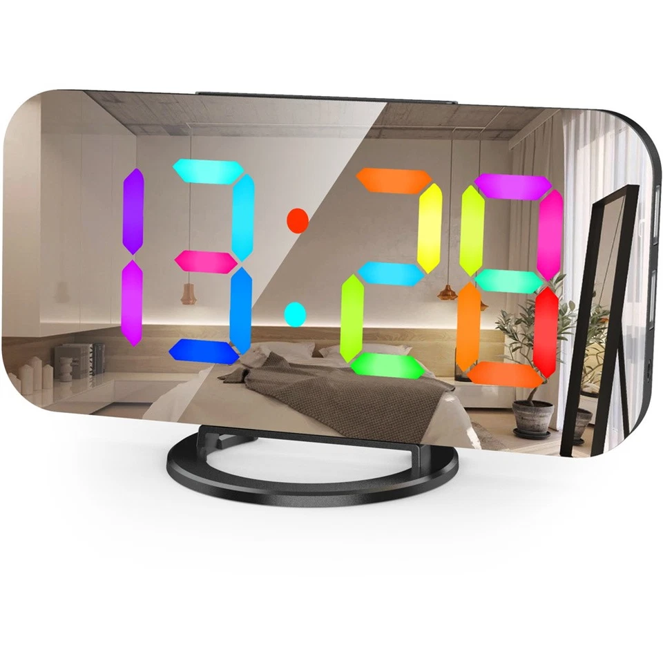 3D Projection Alarm Clock LED Mirror Clock Display Desktop Table Clock - Image 4 of 4