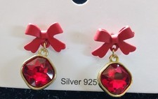 Red Bow Christmas Style Dangle Stud Dainty Elegant Glamour Earrings