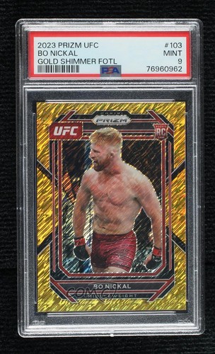 2023 Panini Prizm UFC FOTL Gold Shimmer Prizm 2/3 Bo Nickal #103 PSA 9 Rookie RC