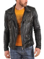 New Mens Leather Jacket real lambskin coat biker motorcycle racer cafe Slim M814