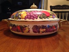 Cornucopia Naczynia emaliowana Zapiekanka pokryta mosiężnymi uchwytami 10" x 2 3/4" W bardzo dobrym stanie