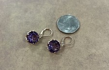 925 Sterling Silver Rose Gold Toned Dangle Earrings Purple Stone
