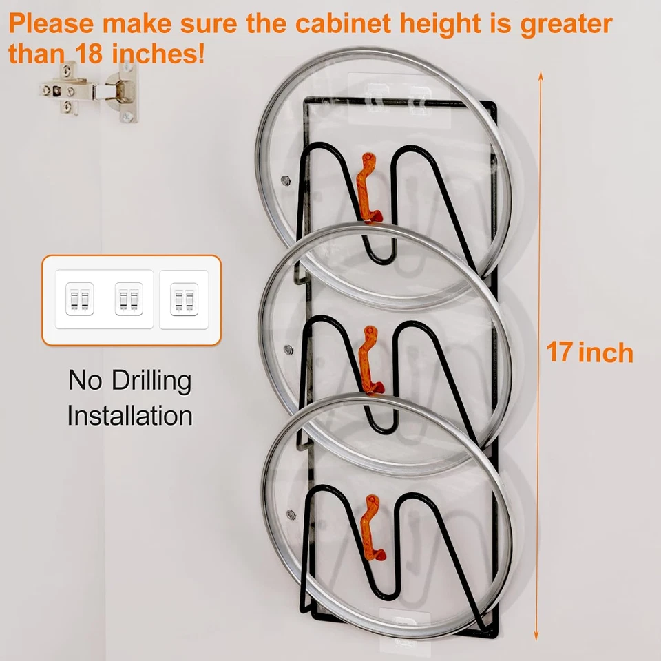 Paquete de 2 estantes organizadores de tapas de olla, soporte de tapas de olla de 6 niveles para puerta/pared de gabinete, sin Foto 4 de 4