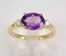 14K Yellow Gold Finish Halo Engagement Ring 2 Ct Oval Cut Simulated Amethyst