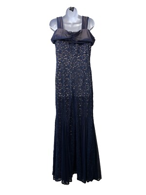 Alex Evenings Lace Fit & Flare Cold Shoulder Dress Navy Nude / 18