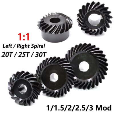 1:1 Sprial Bevel Gear 1/1.5/2/2.5/3 Mod Left / Right Spiral 45# Steel 20/25/30T