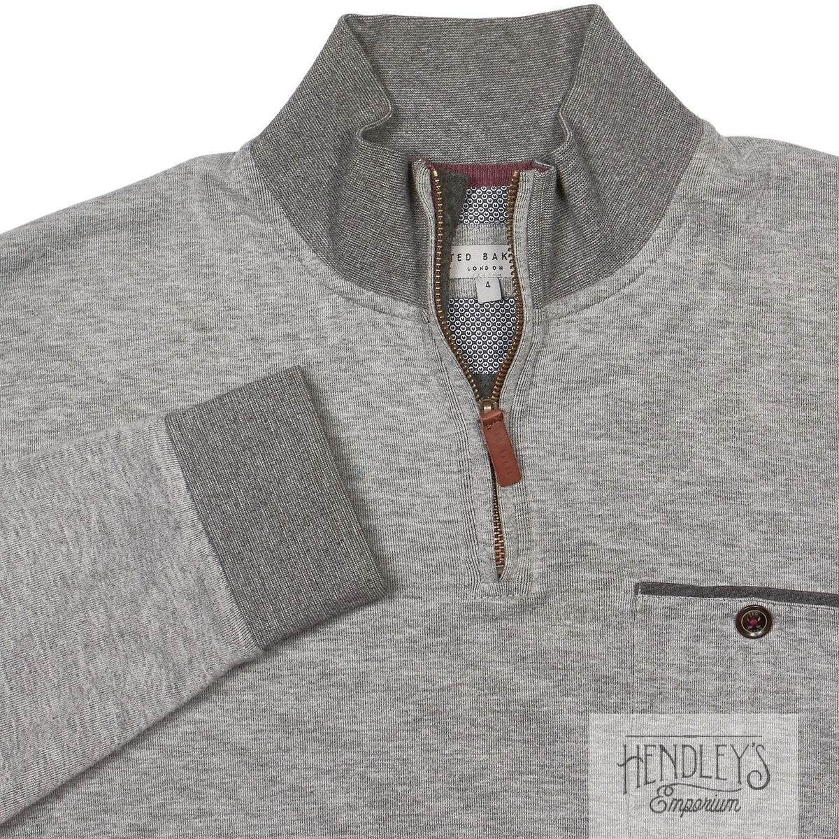 TED BAKER 1 4 Zip Sweater L 4 in Heather Gray Cotton Poly Pull