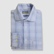  85 Michael Kors Men Regular-Fit Blue Plaid Cotton Dress Shirt Size 15 32/33