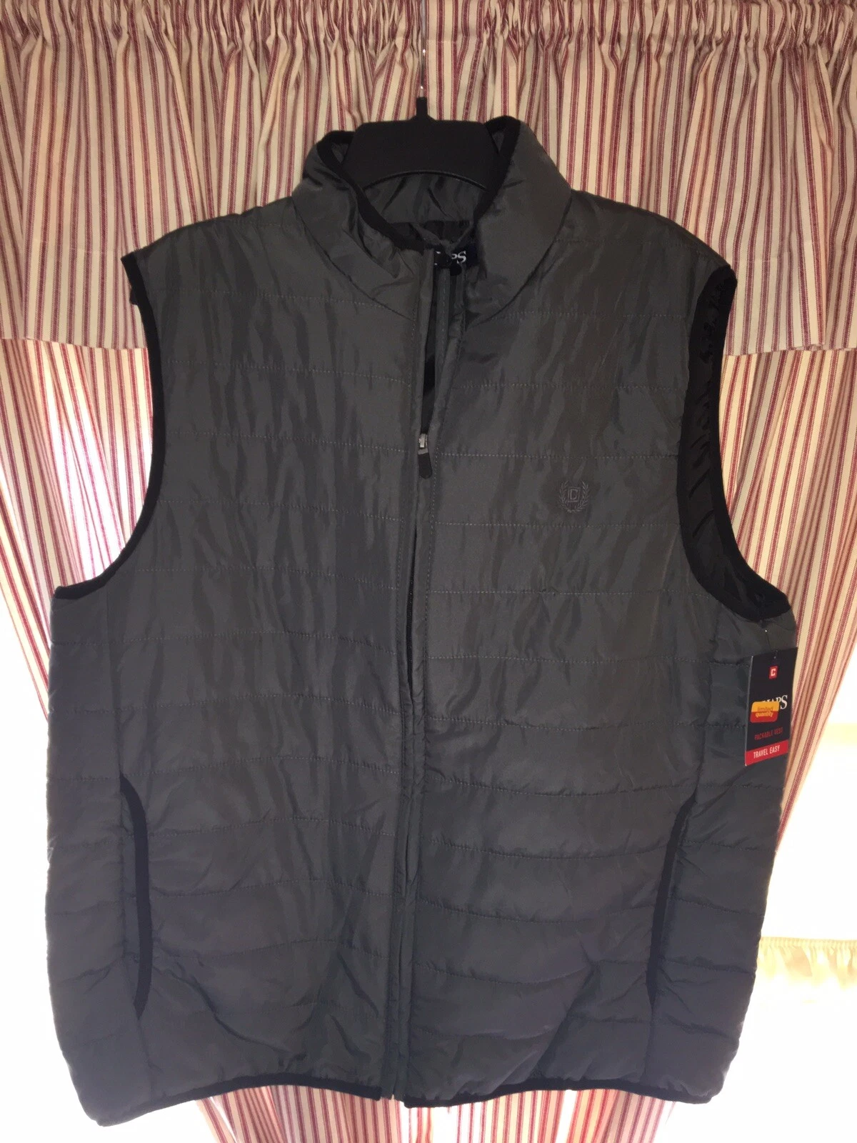 New Chaps Travel Easy Navy-Gray Puffer Packable Vest Lightweight XL