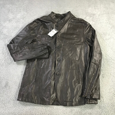 John Varvatos Herren Bernard Shirt Jacket Aus Leder – Stehkragen, Verdeckte Knopfleiste, 100% Schafsleder