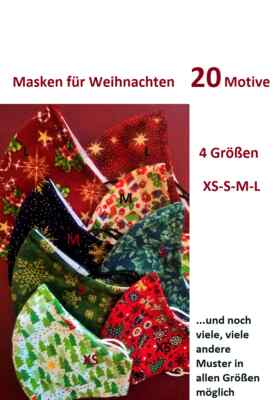 10! Mund-Nase-Maske WEIHNACHTEN -Baumwolle-2-lagig-handmade-Nasenbügel XS-L