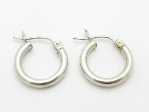 14k White Gold Tube Design Small Hoop Hinged Back Earrings 1.5 Grams Gift - Picture 1 of 6