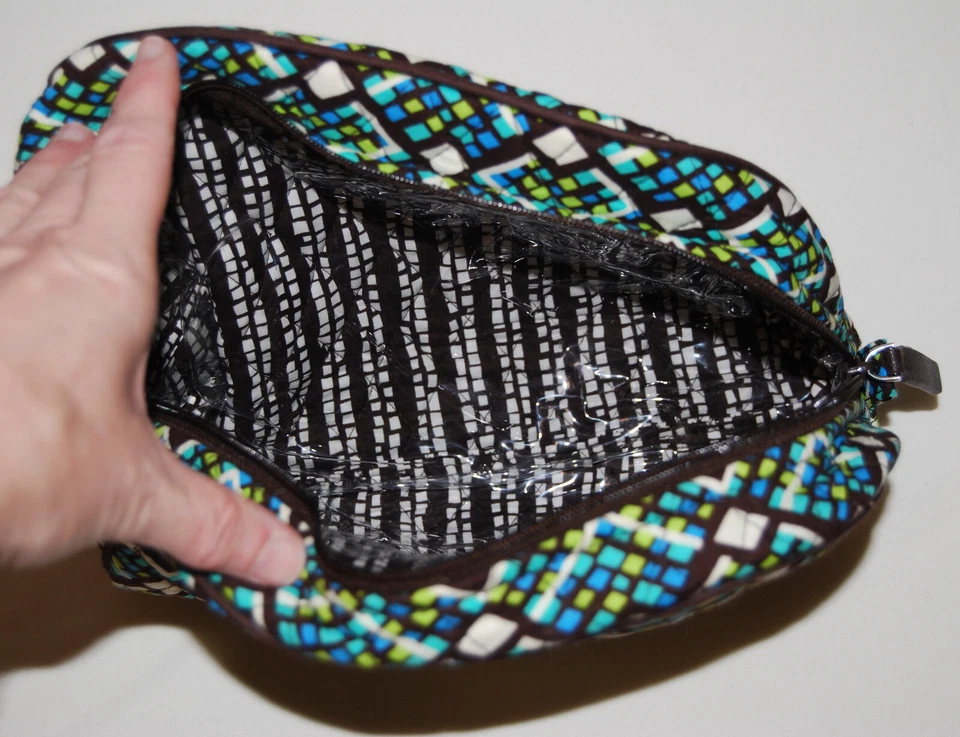EUC Vera Bradley Brown Rain Forest Geometric Print Plastic Lined Toiletry Pouch - Image 4 of 4