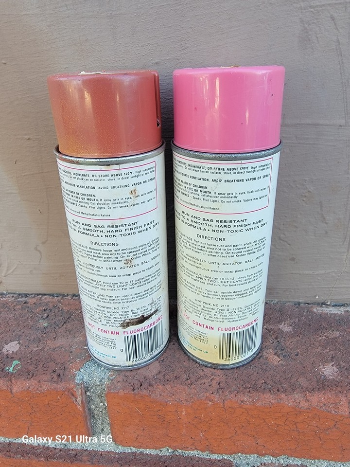 Vintage Krylon HOT PINK 2110 BONFIRE Spray Paint Cans PAPER LABEL