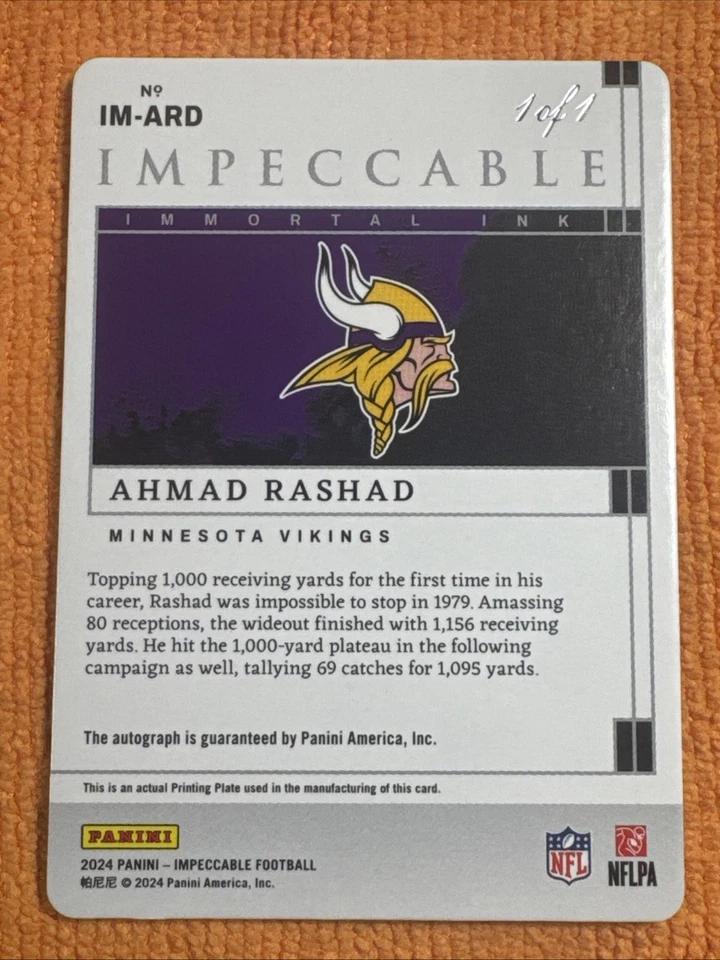 Placa de impresión 1/1 tinta inmortal Panini-Immaculate Ahmad Rashad No.IM-ARD Foto 2 de 2