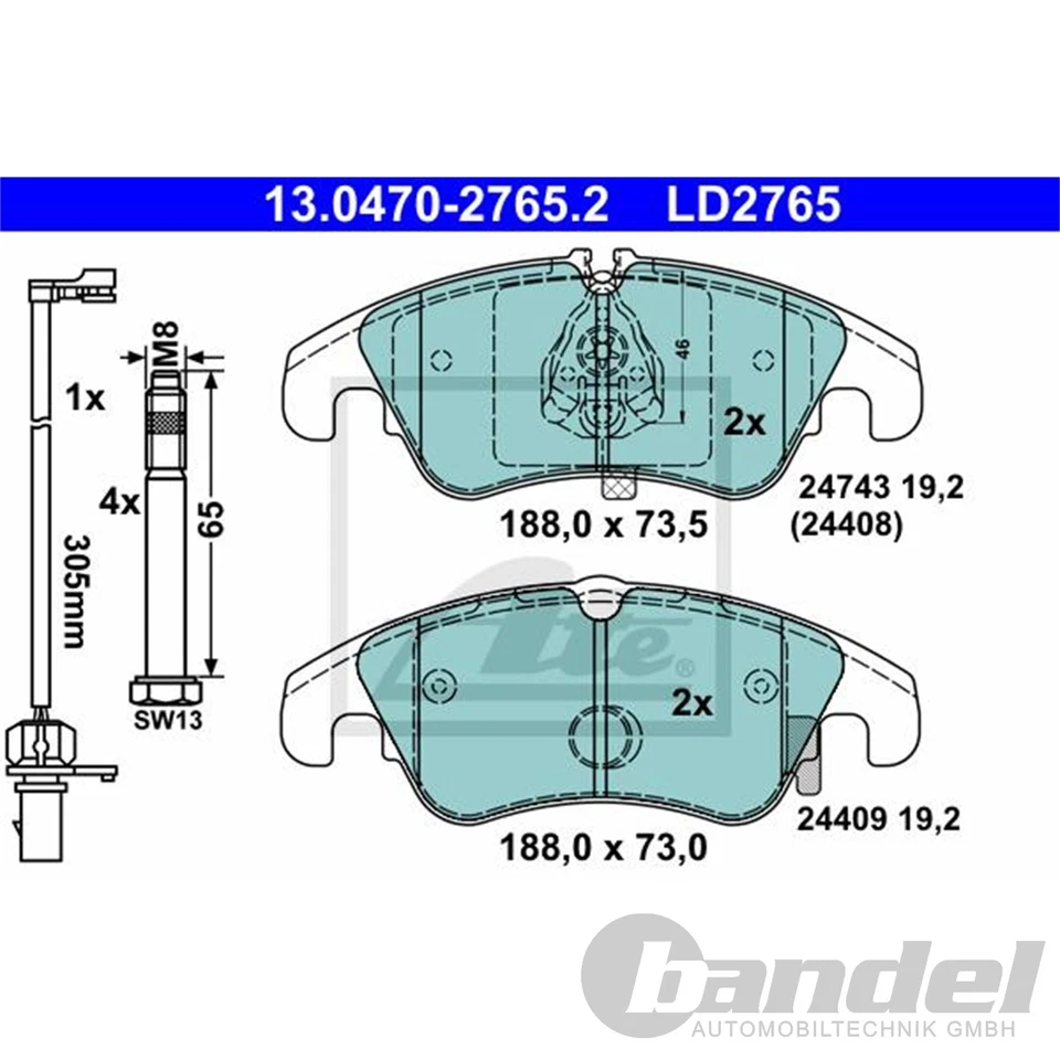 ATE Céramique Plaquettes Avant pour Audi A6 4G C7+A7 4G+Q5 8R Aussi Sportback - Photo 2/4