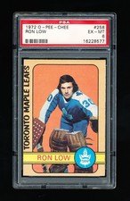 1972 OPC HOCKEY 258 RON LOW ROOKIE CARD PSA 6 EX-MINT MAPLE LEAFS GOALIE. rookie card picture