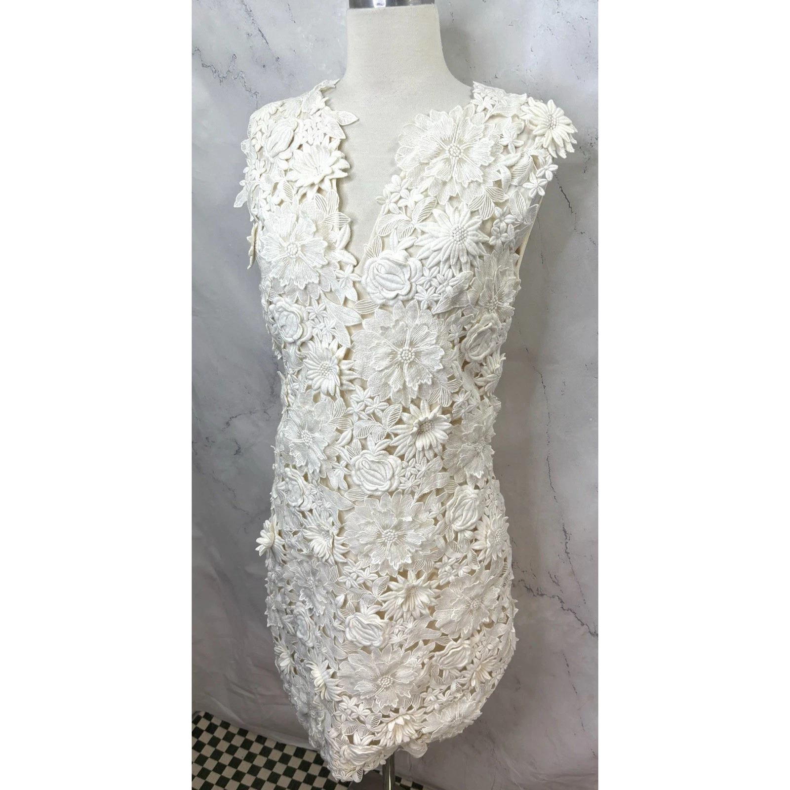 Abito floreale pizzo 3D Tory Burch Merida avorio celebrità nuziale doccia S 6 $795 bianco