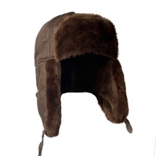 Handmade Real Shearling Leather Trapper Hat Warm Winter Trapper Hat