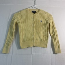 Polo Ralph Lauren Girls Size SM 7 Butter Yellow Cable Knit Cardigan Sweater